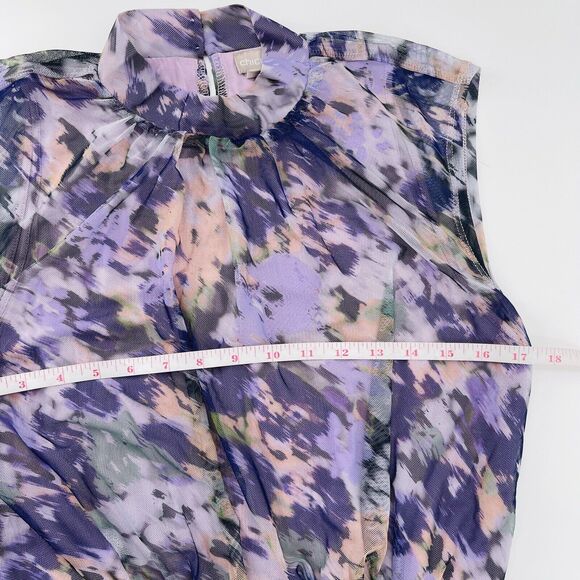 Chicos Womens Dress Purple Size 1/ Medium Ruched Mesh Mock Neck Sleeveless Midi - Picture 8 of 10